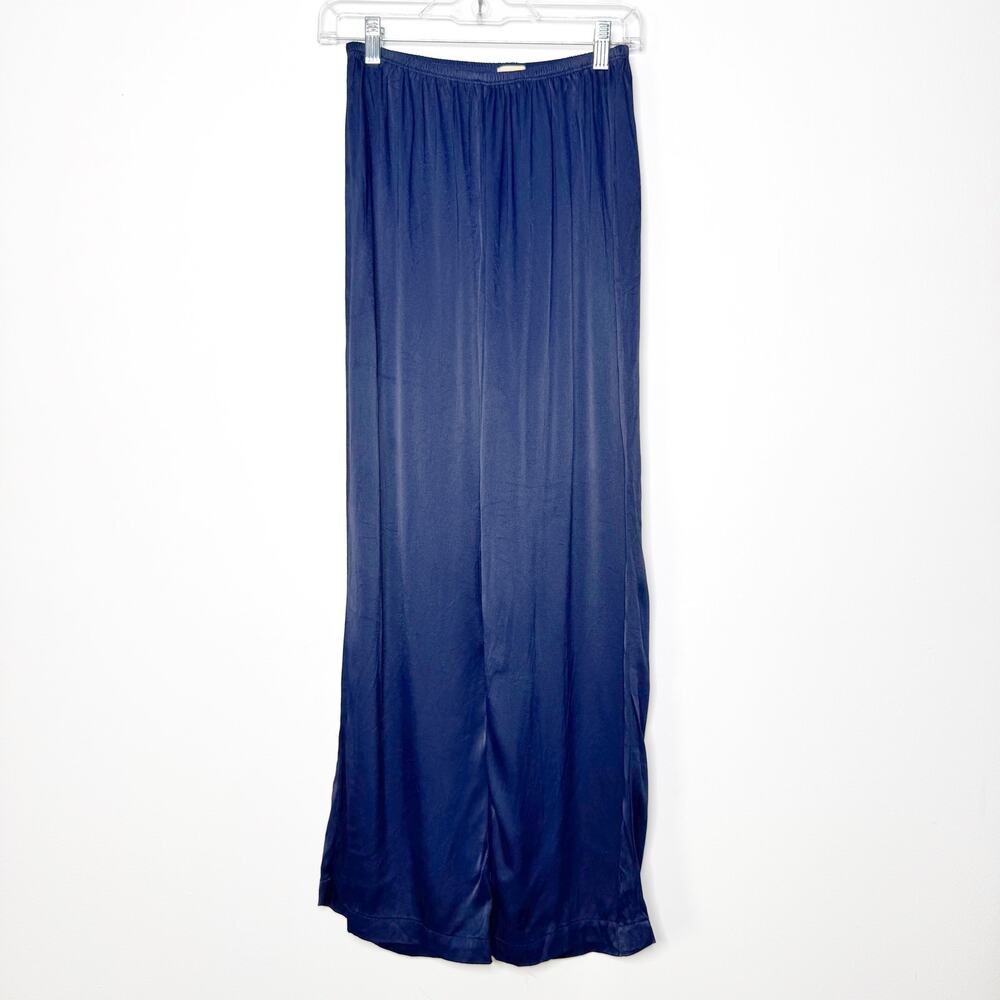 Donni Silky Simple Pants Navy Satin Wide Leg Elastic Waist Size XS - Picture 2 of 12
